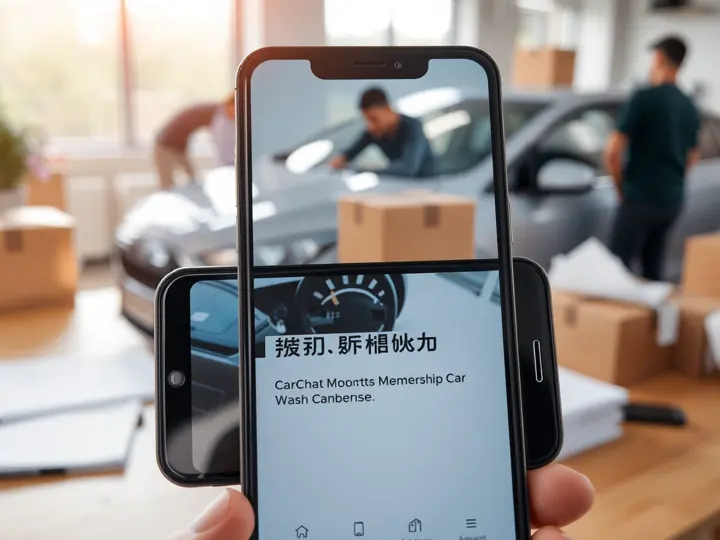 朋友圈广告示例，展示免费洗车和积分翻倍活动